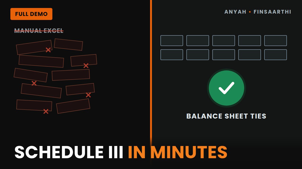 Schedule III in minutes - full demo of the Anyah Finsaarthi Schedule III portal